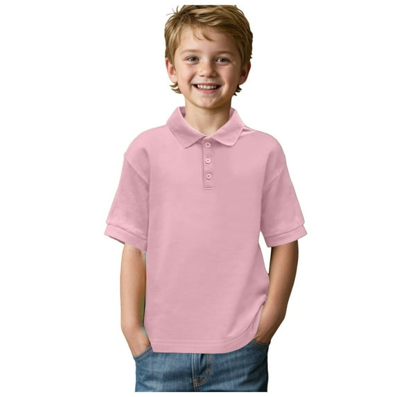Nwiuh Boys 2026 Short Sleeve Polo Shirt Kids Collared School Uniform Shirts (Pink, 18-24 Months)