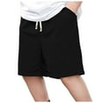 thumbnail image 1 of Nwiuh Boys Baggy Shorts Casual Drawstring Knee Length Baggy Sweat Shorts Loose-Fit Y2K Raw Hem Workout Shorts (Black, 6-7 Years), 1 of 7