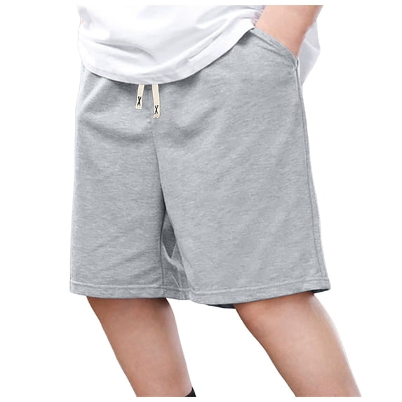 Nwiuh Boys Baggy Shorts Casual Drawstring Knee Length Baggy Sweat Shorts Loose-Fit Y2K Raw Hem Workout Shorts (Grey, 8-9 Years)