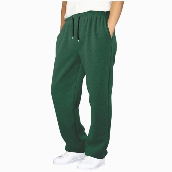 Nwiuh Boys' Baggy Sweatpants Straight Leg Open Bottom Casual Pants Elastic Waist Athletic Joggers Sweat Pants with Pockets(Dark Green, 9-10 Years)
