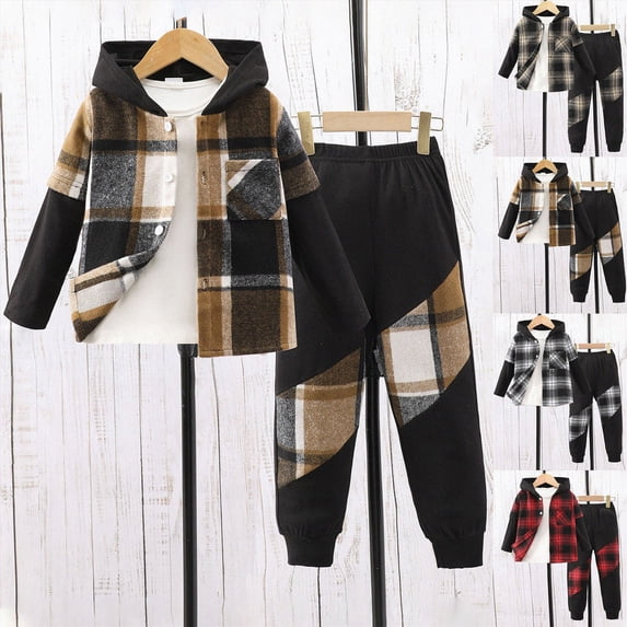 Nwiuh Boys Clothes Long Sleeve Hoodie and Pants Color Block Sweatsuits 2 Piece Boy Fall Winter Outfits Set 2-7T (Brown, 4-5 Years)