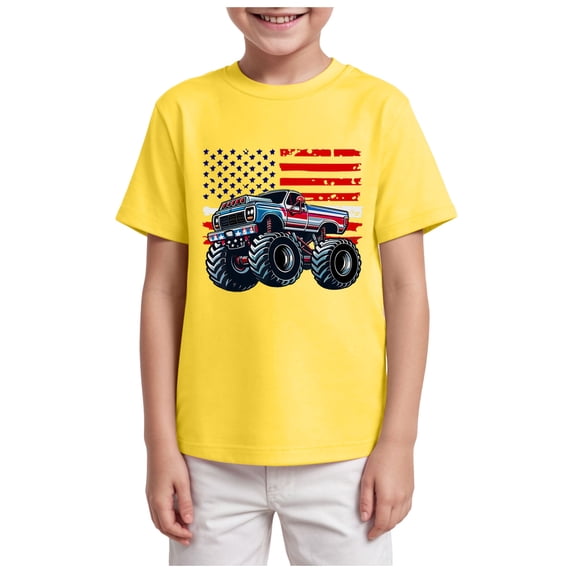 Nwiuh Boys Girls 4th of July Shirts American Flag Tees Kids Patriotic Independence Day Memorial Day Tops (Yellow, 7-8 Years)