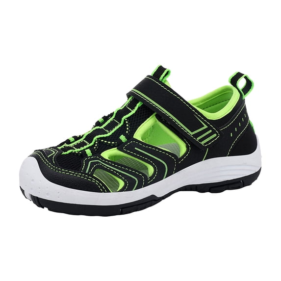 Nwiuh Boys Hiking Athletic Closed Toe Summer Sandals with Hollow Adjustable Strap Holiday Outdoor Shoes (Green, 4)