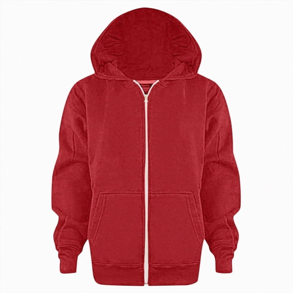 Nwiuh Boys Hoodie Kids Hoodie Youth Solid Classic Hoodies Soft Hooded Full Zip Sweatshirts for Children (Red, 11-12 Years)