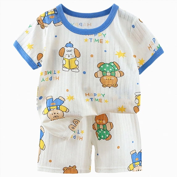 Nwiuh Boys Pajamas 100% Cotton Planet Pjs Toddler 2 Piece Short Sleeve Sleepwear Summer Kids Clothes Set (Blue, 18-24 Months)