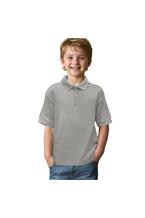 Boys Polo Shirts Kids School Uniform Short Sleeve Girls Collared Shirts (Grey, 6-7 Years)