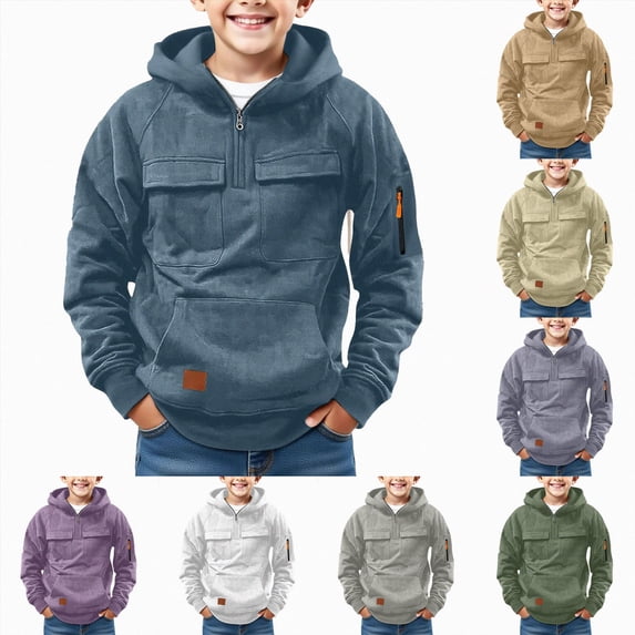 Nwiuh Boys Quarter Zip Hoodies - Knit Kids Long Sleeve Hooded Sweatshirts Teens Pullover Tops Clothes 4-17 Years (Navy, 4-5 Years)