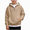 thumbnail image 1 of Nwiuh Boys Quarter Zip Hoodies - Waffle Knit Kids Long Sleeve Hooded Sweatshirts Teens Pullover Tops Clothes (Khaki, 7-8 Years), 1 of 8