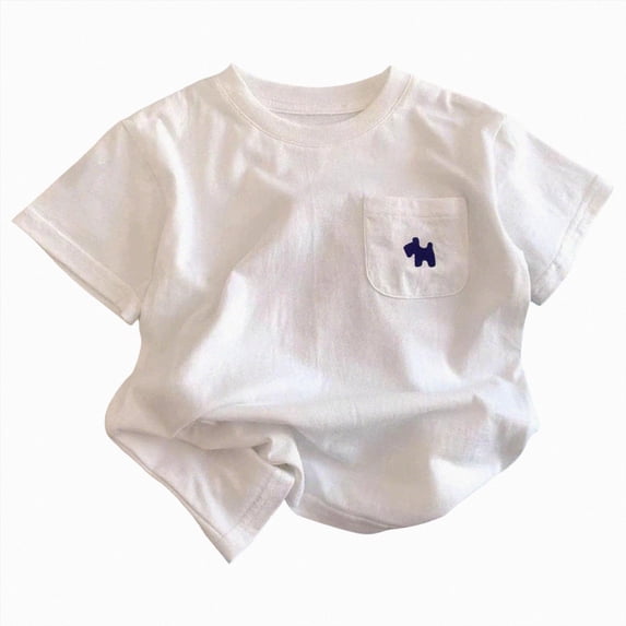 Nwiuh Boys Shirts Short Sleeve Cotton Shirts for Boys Summer Tshirts Kids Basic T-Shirts Graphic Tees Top Clothes (White, 5-6 Years)