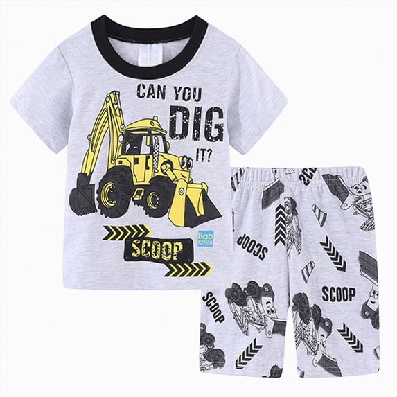 Nwiuh Boys' Shorts Set Outfits Toddler Boys Girls Short Sleeve Clothing Kids Cartoon Prints Tops Shorts Outfits (Z04-Light Gray, 3-4 Years)