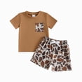 thumbnail image 1 of Nwiuh Boys' Summer Short Sleeved Printed Shirt Shorts Set 2-Piece Set (Brown, 2-3 Years), 1 of 4
