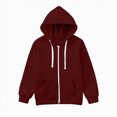 thumbnail image 1 of Nwiuh Boys Zip Up Hoodies 2026 Fall Winter Casual Long Sleeve Jackets Comfy Drawstring Sweatshirt with Kangaroo Pockets (Wine, 9-10 Years), 1 of 5