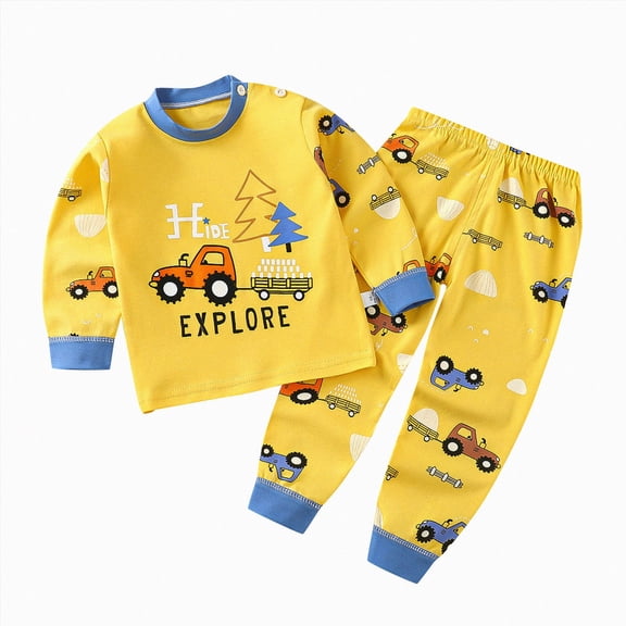 Nwiuh Children Boys Outfits Sets Cartoon Pattern Long Sleeved T Shirt + Long Pants Two Piece Home Wear 6 Months-4 Years Bohemian Style (AD, 2-3 Years)
