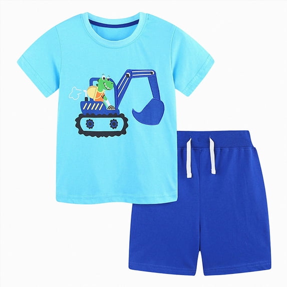 Nwiuh Clothes Camouflage Short Sleeve T-shirt Shorts Sets Clothes Summer Outfits 5-12 Years(Blue, 3-4 Years)