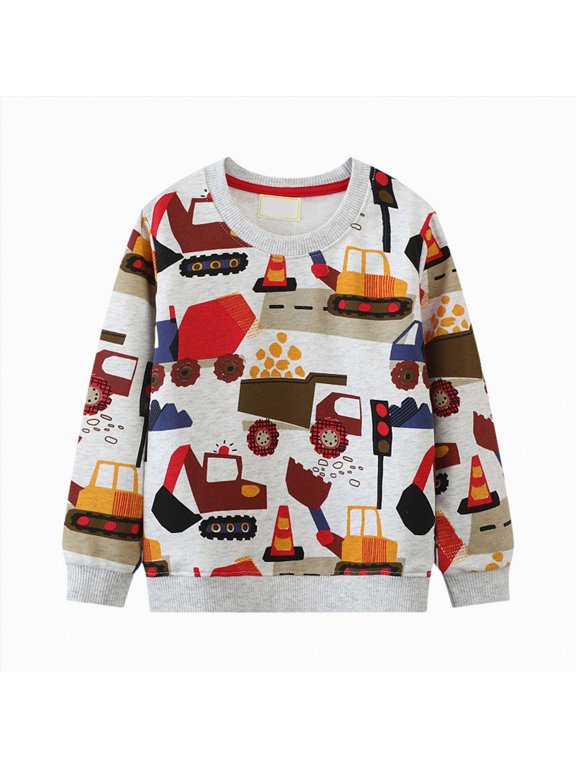 Crewneck Sweatshirt Kids Crewneck Sweatshirt Toddler Long Sleeve Tops Medium Weight Fall Pullovers for Boys and Girls (Grey, 5-6 Years)