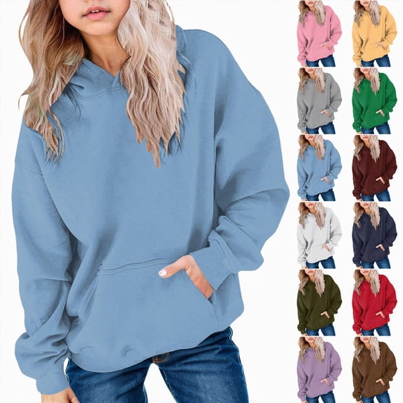 Nwiuh Cute Hoodies for Teen Girls Trendy Preppy Hooded Sweatshirts Oversized Long Sleeve Shirts Gradient Clothes for Girls (Dark Blue, 5-6 Years)