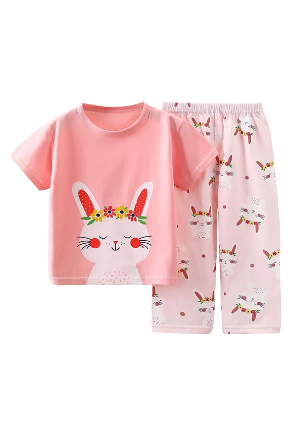 Easter Pajamas Matching Sets Short Sleeve Summer Bunny Pjs (Light Pink, 7-8 Years)