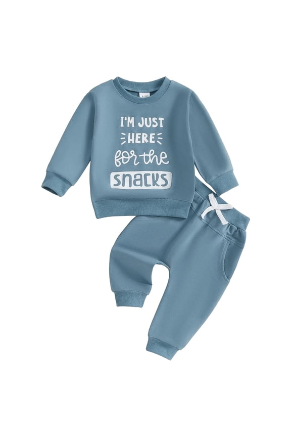 Fall Baby Boy Clothes Toddler Embroidery Little Dude Print Long Sleeve Sweatshirt Tops Solid Pants Winter Outfits (Blue, 6-12 Months)