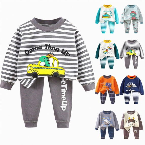 Nwiuh Fall Baby Boy Outfit Excavator Long Sleeve Sweatshirt Pullover Top Pants Toddler Knit Clothes (Grey, 3-4 Years)