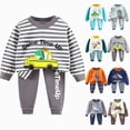 thumbnail image 1 of Nwiuh Fall Baby Boy Outfit Excavator Long Sleeve Sweatshirt Pullover Top Pants Toddler Knit Clothes (Mint Green, 6-12 Months), 1 of 3