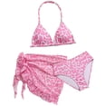 thumbnail image 1 of Nwiuh Girl's 3 Piece Bikini Sets Floral Halter Triangle Bathing Suit with Cover Up (Pink, 9-10 Years), 1 of 6