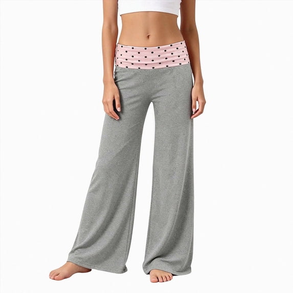 Nwiuh Girl's Polka Dots Fold Over Baggy Sweatpants Wide Leg Y2k Pants High Elastic Waist, Joggers, Fall, Casual Trousers, Y2k Streetwear, Teen Girl Clothes(Grey,13-14 Years)