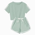 thumbnail image 1 of Nwiuh Girls 2 Piece Summer Outfits Cotton Short Sleeve T Shirt and Ribbed Ruffles Elastic Waist Shorts with Pockets (Light Green, 11-12 Years), 1 of 6
