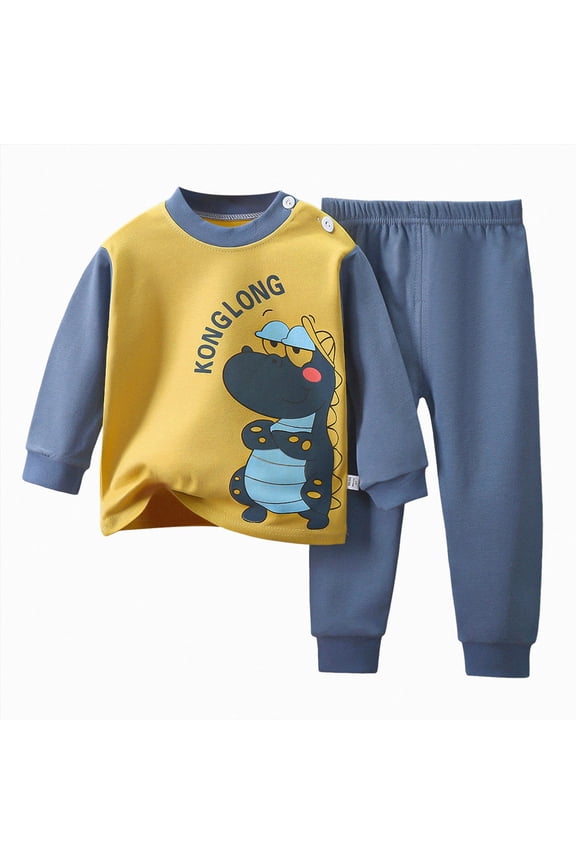 Girls Dinosaur Pajamas Long Sleeve Unicorn Sleepwear Pajama Cute Princess Pjs for Toddler Clothes (Navy, 1-2 Years)