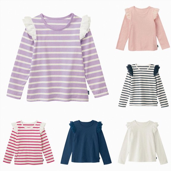 Nwiuh Girls Long Sleeve Striped Color Block Shirts Size 1-12 Years | Kids Fall Cute Tops, Casual Spring Tee for Teen Girl, Crewneck Loose Blouse, Breathable Cotton, School (Purple, 10-12 Years)
