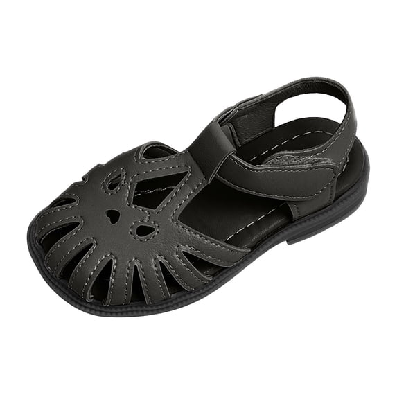 Nwiuh Girls Open Toe Princess Flat Sandals with Comfort Sole Summer Sandals(Black, 13.5)