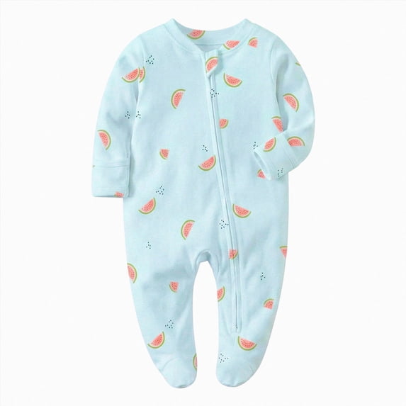 Nwiuh Girls' Organic Cotton, Sleep and Play Footed Pajamas | Easy Zip Front Pjs Feature 2-Way Zipper to Ensure Newborns Have Restful Nights Sleep (Light Blue, 0-3 Months)