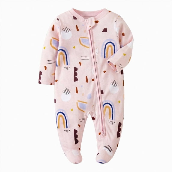 Nwiuh Girls' Organic Cotton, Sleep and Play Footed Pajamas | Easy Zip Front Pjs Feature 2-Way Zipper to Ensure Newborns Have Restful Nights Sleep (Pink, 6-9 Months)