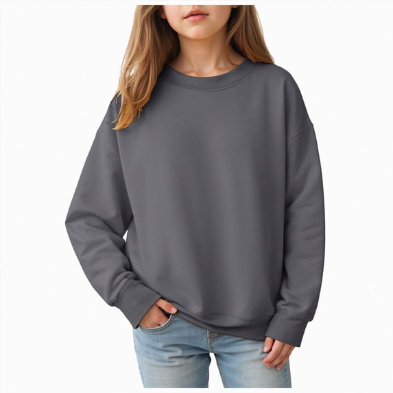 Nwiuh Girls Oversized Crewneck Sweatshirts Kids Fleece Pullover Tops | Fashion Clothes,Kids Long Sleeve Sweatshirts,Girl Sweaters,2026 New Fall Sweatshirts (Grey, 18-24 Months)
