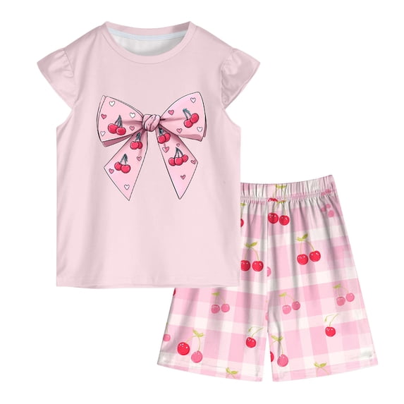 Nwiuh Girls Pajamas Set Toddler Kids Sleepwear Cute Top and Cozy Bottom Short Pajama Set (Light Pink, 1-2 Years)