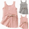 thumbnail image 1 of Nwiuh Girls' Short Sets Girls Summer Cotton Solid Sleeveless Crew Neck Tank Top + Shorts 2-Piece Sets Summer Outfits (Grey, 2-3 Years), 1 of 7