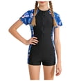 thumbnail image 1 of Nwiuh Girls Short Sleeve UPF 50 Plus Rash Guard Teen Color Block One Piece Bathing Suit with Zipper (Black, 14-15 Years), 1 of 9
