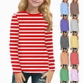 thumbnail image 1 of Nwiuh Girls Striped Long Sleeve T Shirts Cotton Crew Neck T-Shirts Tops Kids Toddler Summer Casual School Basic Tshirts (Red, 5-6 Years), 1 of 5