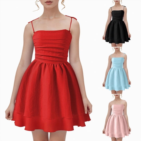 Nwiuh Girls Summer Spaghetti Straps Smocked Ruched A Line Swing Dress Flowy Double Layered Tween Girl Party Dresses (Sky Blue, 10-11 Years)