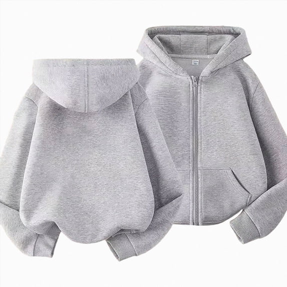Nwiuh Girls Sweatshir Zipper Long Sleeve Fleece Hoodies Solid Hooded Sweatshirts Fashion Fall Pullover Sweaters with Pockets (Gray, 11-12 Years)