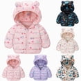 thumbnail image 1 of Nwiuh Infant Baby Cute Cartoon Prints Winter Jacket Bear Ear Hood Warm Puffer Coat 12M-4T (Purple, 12-18 Months), 1 of 8