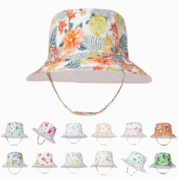 Nwiuh Infant Bucket Sun Hat, UPF 50+ Baby Toddler Sun Protection Beach Hat for Girls (Light Yellow, 18-36 Months)