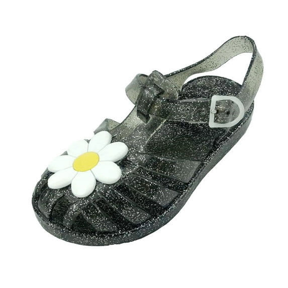 Nwiuh Jelly Sandals for Girls,Closed Toe Princess Summer Dress Shoes Fisherman Gladiator Water Beach Flat Sandals for Toddler/Little Kid/Big Kid(Black, 12)