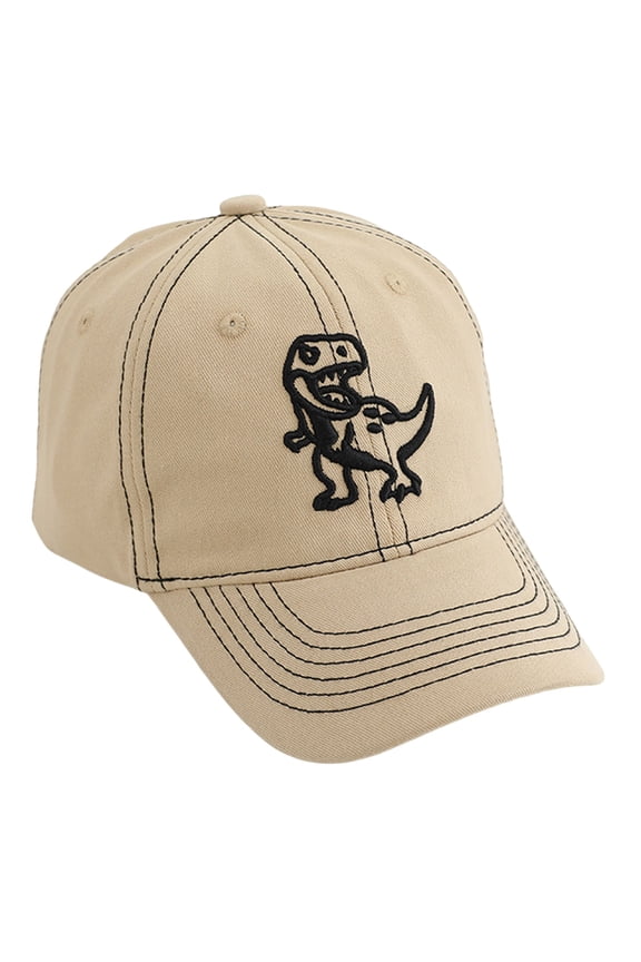 Kids Dinosaur Embroidered Baseball Cap Black Boys and Girls Hat (Khaki, 3-8 Years)