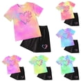 thumbnail image 1 of Nwiuh Kids Girl Clothes Tie Dye Heart Print Short Sleeve Top and Shorts Toddler Girl Summer Outfits Short Set Blue for Size 11-12 Years, 1 of 4