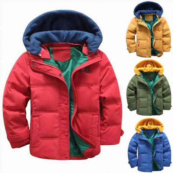 Nwiuh Kids Thicken Hooded Jacket Warm Winter Coat Windproof Outwear for Boys Padded Jacket Cool Casual (Red, 4-5 Years)