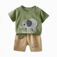 thumbnail image 1 of Nwiuh Kids Toddler Boy Clothes Outfits Cute Print Tee + Shorts 2 Pieces Summer Shorts Set (Army Green, 18-24 Months), 1 of 3