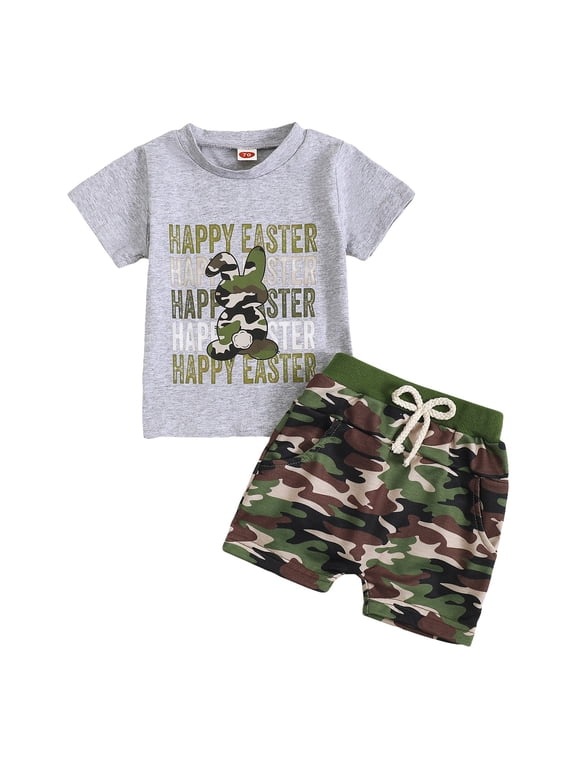Kids Toddler Boy Easter Outfits I am Just Here for the Snacks Shirt Shorts Set Summer Baby Clothes (Grey, 18-24 Months)