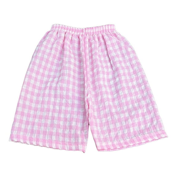 Nwiuh Kids Toddler Boys Girls Shorts Elastic Waist Plaid Striped Elastic Waist Shorts Pants Bottoms (Pink, 4-5 Years)