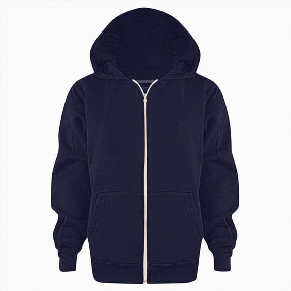 Nwiuh Kids Zip Up Hoodie School Uniform Boys Girls Zipper Sweatshirt Oversized Y2K Fall Hooded Jackets Preppy Clothes(Navy,4-5 Years)