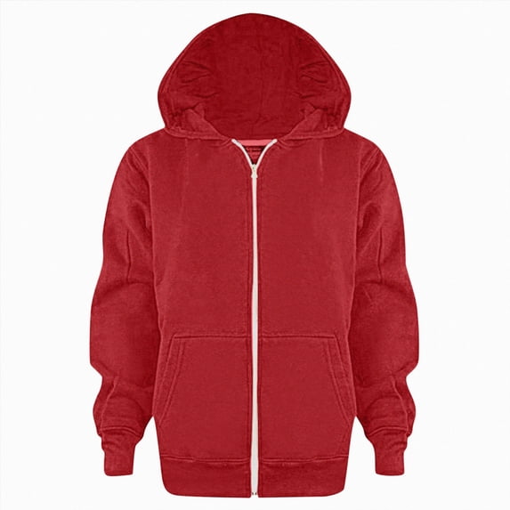 Nwiuh Kids Zip Up Hoodie School Uniform Boys Girls Zipper Sweatshirt Oversized Y2K Fall Hooded Jackets Preppy Clothes(Red,7-8 Years)